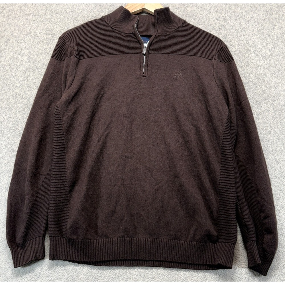 Marc Asher New York Mens Sweater Brown 1/4 Zip Mock Neck Pullover Long Sleeve S